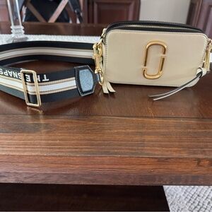 Marc Jacobs Mini Snapshot Cream and Black Crossbody Bag